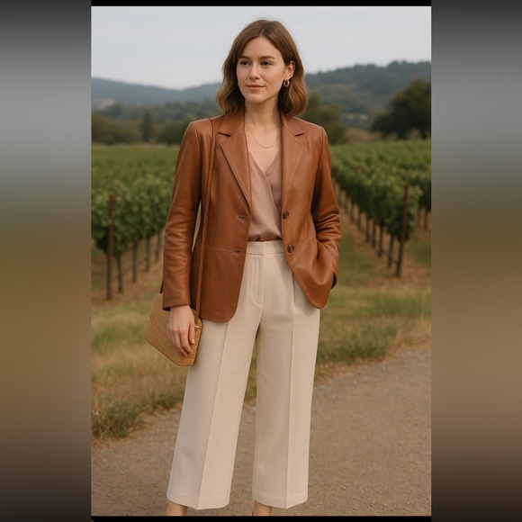 Loewe Vintage Cognac Brown Leather Blazer – Size 38 (US 6) - Picture 1 of 9